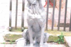 a powder coated dog statue