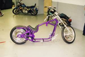 Purple powder coated motorcycle frame